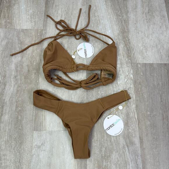 NEW Montce Cappuccino Bikini Set Dopio Top Uno Bottom Women’s Size XL - Picture 3 of 8